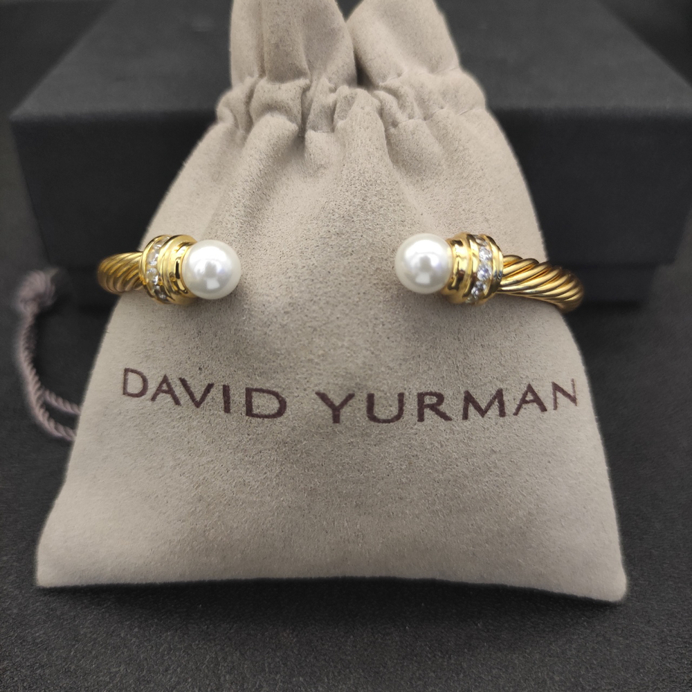 David Yurman 5mm Gold Diamond Pearl Bangle - Picture 3 of 7